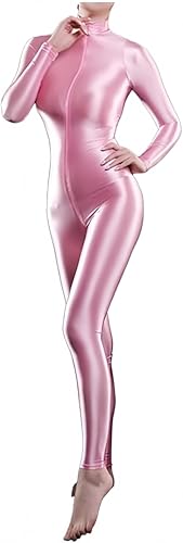 Yaaapiy Damen Ganzkörperanzug Yoga Jumpsuit Einteiler Hose Overall Halb-transparent Body Bodysuit eng sexy Kostüm Catsuit mit Reisverschluss Dessous (Rosa) von Yaaapiy