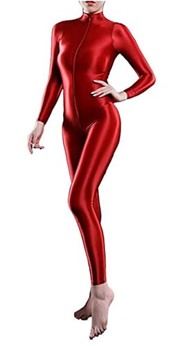 Yaaapiy Damen Ganzkörperanzug Yoga Jumpsuit Einteiler Hose Overall Halb-transparent Body Bodysuit eng sexy Kostüm Catsuit mit Reisverschluss Dessous (rot) von Yaaapiy