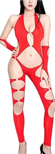 Yaaapiy Damen Cut-Out Strampler Attraktiv Bodycon Jumpsuit mit Lochdetails für Party & Mode Lingerie-Set (rot) von Yaaapiy