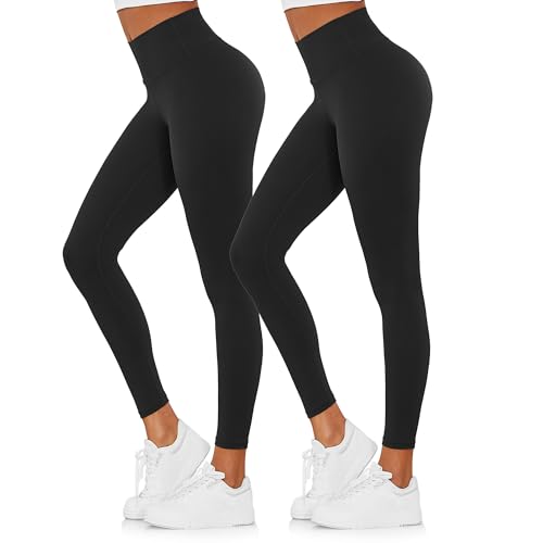 Yaavii 2er Pack Sport Leggings Damen High Waist Push Up Sporthose Laufhose Für Fitness Outdoor Alltag Schwarz M von Yaavii