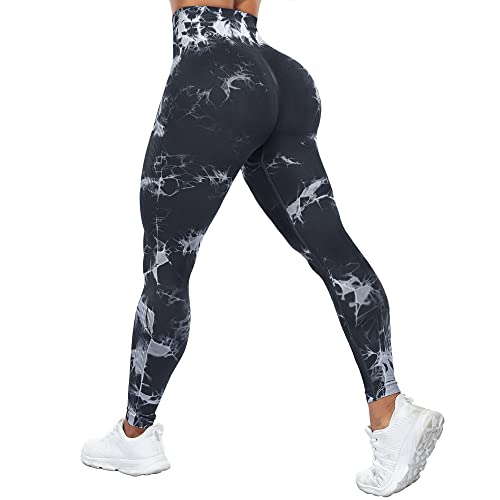 Yaavii Damen-Leggings, Sporthose mit hohem Bund – Print, Black Tie Dye, Small von Yaavii