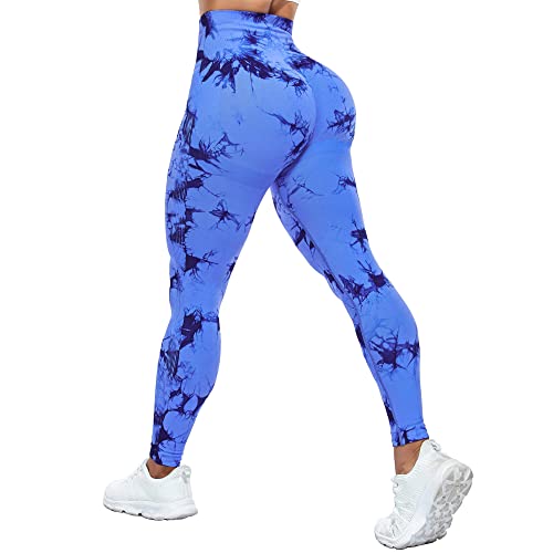 Yaavii Damen-Leggings Sporthose mit hohem Bund – Abdruck, Blau-Tie Dye, Small von Yaavii