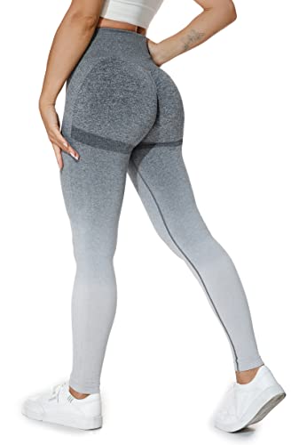 Yaavii Damen Scrunch Butt Leggings mit Hohe Taille Sporthose Push Up Yogahose für Sport Fitness Farbverlauf Grau M von Yaavii