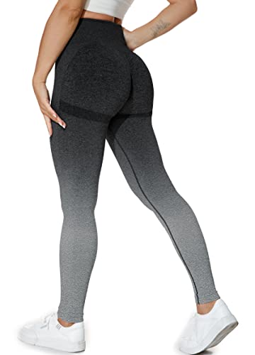 Yaavii Damen Scrunch Butt Leggings mit Hohe Taille Sporthose Push Up Yogahose für Sport Fitness Farbverlauf Schwarz L von Yaavii