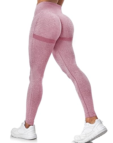 Yaavii Damen Sport Leggings Lange Blickdicht Yoga Leggings Figurformende Sporthose Yogahose Fitnesshose mit Hohe Taille Bauchkontrolle Rosa3 L von Yaavii