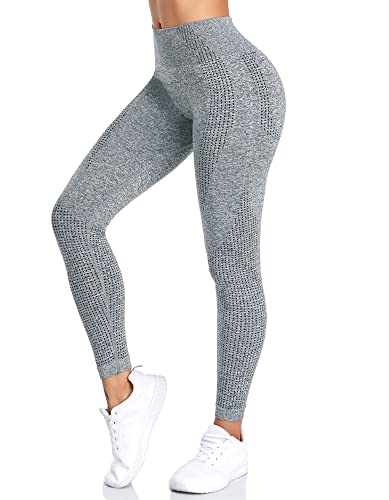 Yaavii Damen Sport Leggings Lange Blickdicht Yoga Leggings Figurformende Sporthose Yogahose Fitnesshose mit Hohe Taille Bauchkontrolle Grau2 L von Yaavii