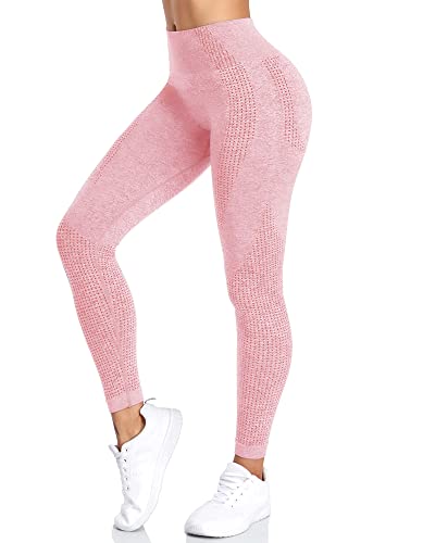 Yaavii Damen Sport Leggings Lange Blickdicht Yoga Leggings Figurformende Sporthose Yogahose Fitnesshose mit Hohe Taille Bauchkontrolle Rosa2 L von Yaavii