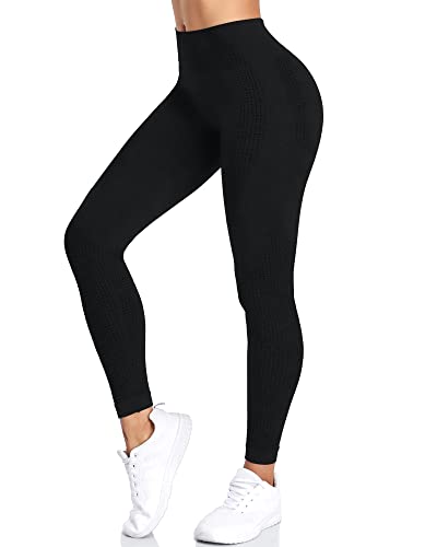 Yaavii Damen Sport Leggings Lange Blickdicht Yoga Leggings Figurformende Sporthose Yogahose Fitnesshose mit Hohe Taille Bauchkontrolle Schwarz2 L von Yaavii