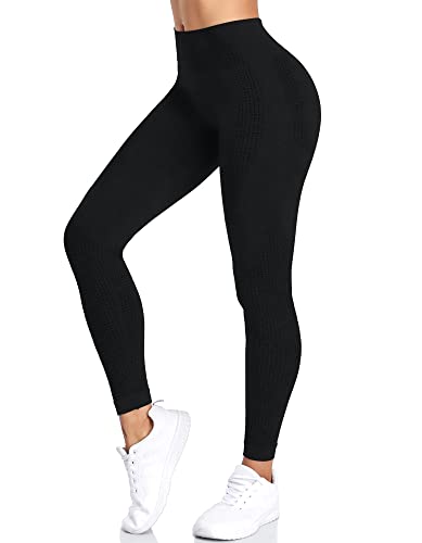 Yaavii Damen Sport Leggings Lange Blickdicht Yoga Leggings Figurformende Sporthose Yogahose Fitnesshose mit Hohe Taille Bauchkontrolle Schwarz2 M von Yaavii