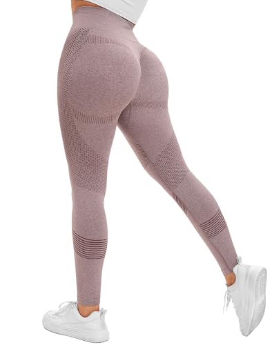 Yaavii Damen Sport Leggings Push Up Sporthose Hohe Taille Blickdicht Fitnesshose Yogahose mit Bauchkontrolle Altrosa L von Yaavii