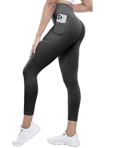 Yaavii Damen Sport Leggings mit Taschen Push Up Lange Sporthose Hohe Taille Yoga Hose für Workout Gym Schwarz L von Yaavii