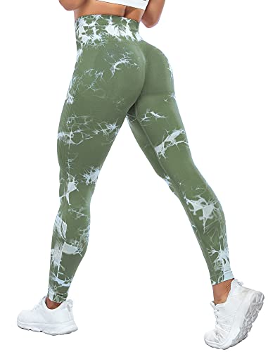 Yaavii Gym Leggings Damen High Waist Push Up Booty Hose für Yoga Fitness Gym Workout Tie Dye Armee Grün M von Yaavii