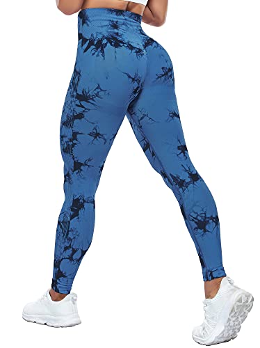 Yaavii Gym Leggings Damen High Waist Push Up Booty Hose für Yoga Fitness Gym Workout Tie Dye Dunkelblau S von Yaavii