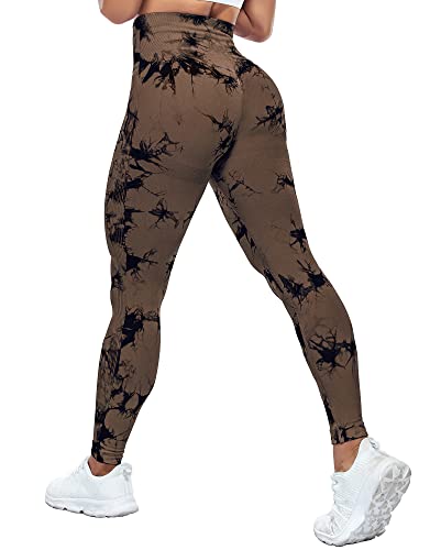 Yaavii Gym Leggings Damen High Waist Push Up Booty Hose für Yoga Fitness Gym Workout Tie Dye Kaffee M von Yaavii