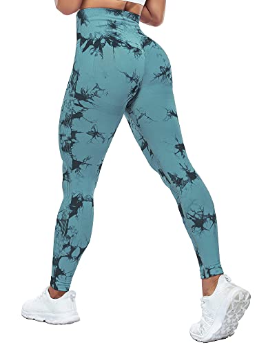 Yaavii Gym Leggings Damen High Waist Push Up Booty Hose für Yoga Fitness Gym Workout Tie Dye Pfau Blau L von Yaavii