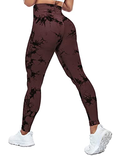 Yaavii Gym Leggings Damen High Waist Push Up Booty Hose für Yoga Fitness Gym Workout Tie Dye Rot Braun S von Yaavii