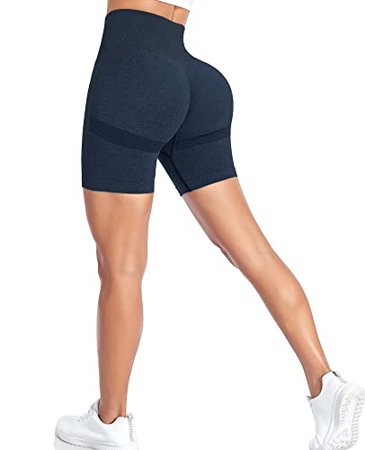 Yaavii Kurz Sport Leggings Damen Scrunch Butt Yoga Short Sporthose Fitnesshose mit Hohe Taille Bauchkontrolle Blau L von Yaavii