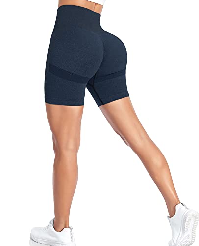 Yaavii Kurz Sport Leggings Damen Scrunch Butt Yoga Short Sporthose Fitnesshose mit Hohe Taille Bauchkontrolle Blau XL von Yaavii