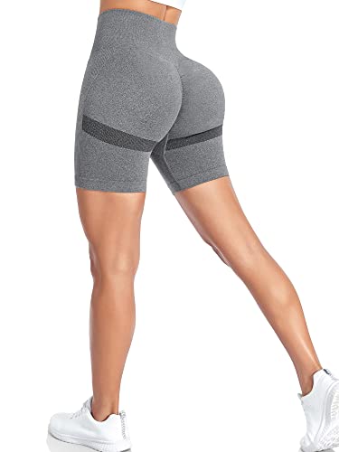 Yaavii Kurz Sport Leggings Damen Scrunch Butt Yoga Short Sporthose Fitnesshose mit Hohe Taille Bauchkontrolle Dunkelgrau L von Yaavii