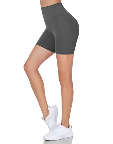 Yaavii Kurz Sport Leggings Damen Scrunch Butt Yoga Short Sporthose Fitnesshose mit Hohe Taille Bauchkontrolle Grau S von Yaavii