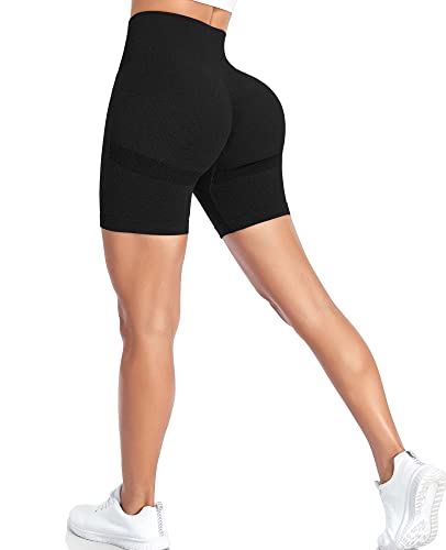 Yaavii Kurz Sport Leggings Damen Scrunch Butt Yoga Short Sporthose Fitnesshose mit Hohe Taille Bauchkontrolle Schwarz L von Yaavii