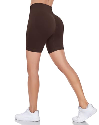 Yaavii Kurz Sport Leggings Damen Scrunch Butt Yoga Shorts Gym Sporthose Fitnesshose mit Hohe Taille Braun XS von Yaavii