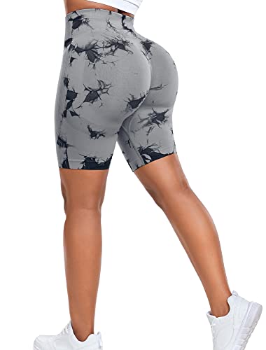 Yaavii Kurze Leggings Damen Scrunch Butt Sport Shorts High Waist Push Up Sportleggins für Gym Fitness Workout Yoga Tie Dye Grau L von Yaavii