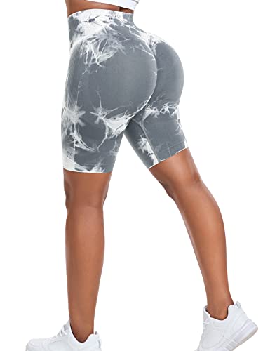 Yaavii Kurze Leggings Damen Scrunch Butt Sport Shorts High Waist Push Up Sportleggins für Gym Fitness Workout Yoga Tie Dye Hellgrau L von Yaavii