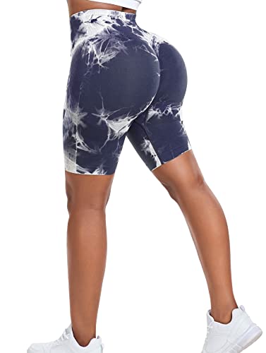 Yaavii Kurze Leggings Damen Scrunch Butt Sport Shorts High Waist Push Up Sportleggins für Gym Fitness Workout Yoga Tie Dye Lila Blau M von Yaavii