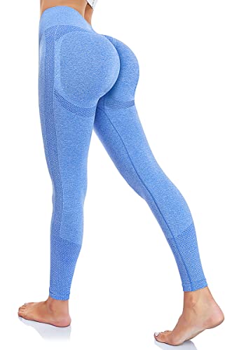 Yaavii Leggings Damen High Waist Sport Leggings Push Up Booty Lift Gym Yoga Pants Ruched Sporthose Blau L von Yaavii