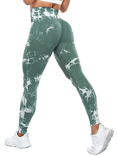 Yaavii Scrunch Butt Leggings Damen High Waist Push Up Booty Hose für Yoga Fitness Gym Workout Tie Dye Grün L von Yaavii