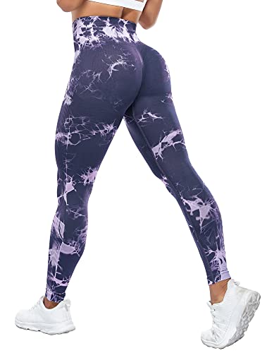 Yaavii Scrunch Butt Leggings Damen High Waist Push Up Booty Hose für Yoga Fitness Gym Workout Tie Dye Lila Blau M von Yaavii