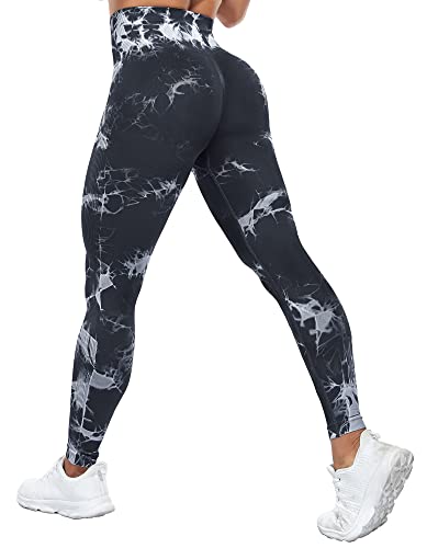 Yaavii Scrunch Butt Leggings Damen High Waist Push Up Booty Hose für Yoga Fitness Gym Workout Tie Dye Schwarz L von Yaavii