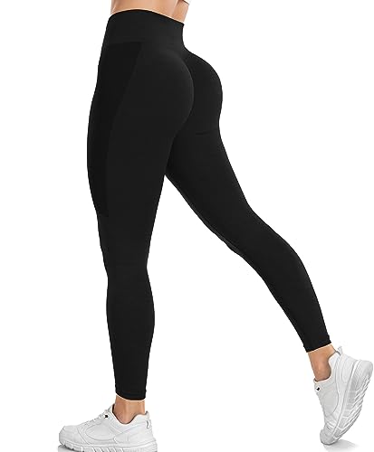 Yaavii Scrunch Butt Leggings Damen High Waist Push Up Booty Sporthosen Seamless Fitnesshosen Gym Yogahose Schwarz M von Yaavii