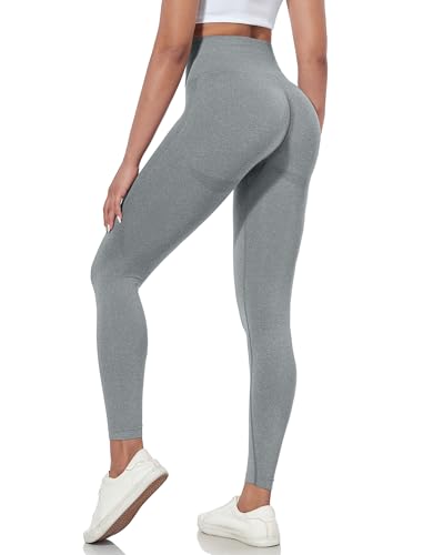 Yaavii Scrunch Butt Leggings Damen High Waist Seamless Push Up Booty Hose für Sport Yoga Fitness Grau XL von Yaavii