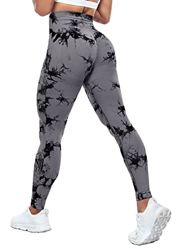 Yaavii Scrunch Butt Leggings Damen High Waist Sport Push Up Booty Hose für Sport Yoga Fitness Gym Workout Tie Dye Grau L von Yaavii