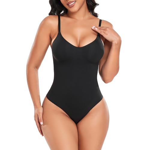 Yaavii Shapewear Damen Bauchweg Bodysuit Shaping Body Tanga Shaper mit Verstellbarer Schultergurt Schwarz L von Yaavii