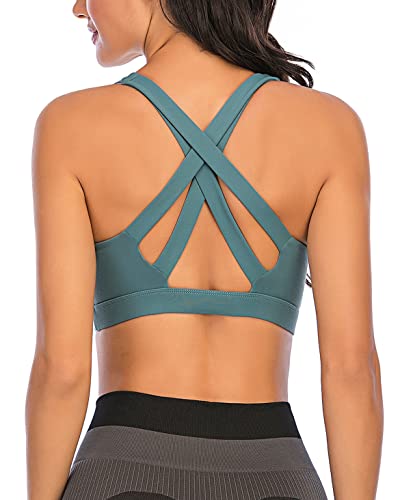 Yaavii Sport BH Starker Halt Gepolstert Push Up Frauen Bustier Atmungsaktiv Bra Top ohne Bügel für Yoga Fitness-Training Grün M von Yaavii