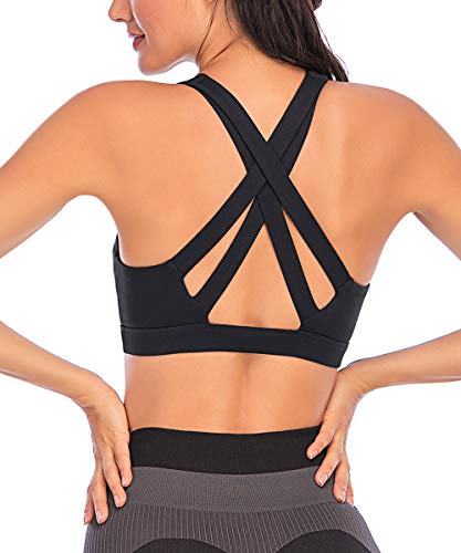 Yaavii Sport BH Starker Halt Gepolstert Push Up Frauen Bustier Atmungsaktiv Bra Top ohne Bügel für Yoga Fitness-Training Schwarz M von Yaavii