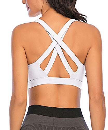 Yaavii Sport BH Starker Halt Gepolstert Push Up Frauen Bustier Atmungsaktiv Bra Top ohne Bügel für Yoga Fitness-Training Weiß L von Yaavii