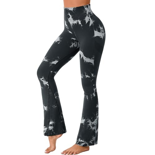 Yaavii Sport-Leggings für Damen, Yogahose – Tie Dye – breites Bein, Schwarz , Medium von Yaavii