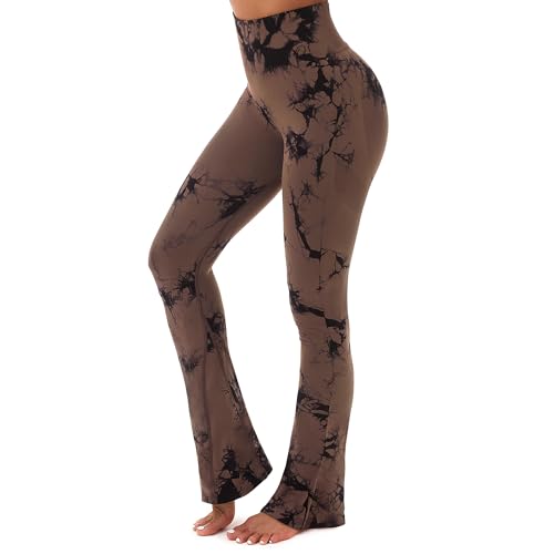 Yaavii Sport-Leggings für Damen, Yogahose – Tie Dye – breites Bein, coffee, Small von Yaavii