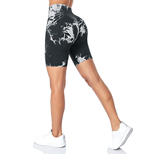 Yaavii Sport-Leggings für Damen mit hoher Taille, Yogahosen für den Sommer – zum Färben mit Schleife, Schwarz-Tie Dye-Shorts, Small von Yaavii