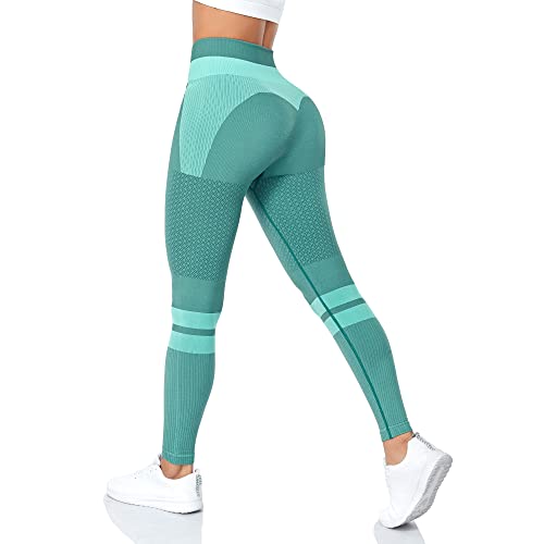 Yaavii Yogahose für Damen, nahtlos, hohe Taille, Kontrolle des Bauchs, Squat Proof Workout Tight Gr. Medium, Grün 2 von Yaavii