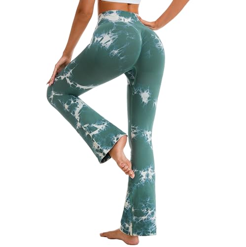 Yaavii Yogahose Damen Schlaghose Bootleg Sporthose Flared Leggings Jogginghose Jazzpants für Outdoor Sport und Alltagskleidung Grün L von Yaavii