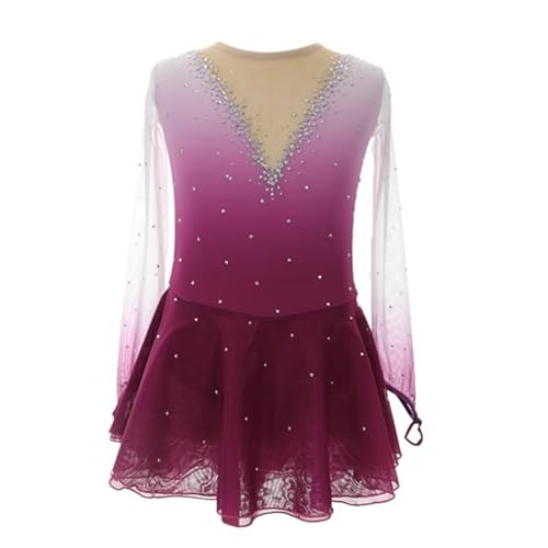 Yaaxinb Damen Eiskunstlauf Kleid Glitzer Langarm Kürkleid Strasssteine Ballettkleid Mit Strass Lyrisch Tanzkleid Wettbewerb Tanzkostüm Professionelle Eiskunstlauf Bekleidung Für Mädchen,Lila,M von Yaaxinb