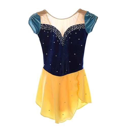 Yaaxinb Damen Tanzkleid Glitzer Strass Ballettkleid Samt Kurzarm Strass Gymnastik Trikot Ballett Tanz Tragen Outfit Rollkunstlaufkleid Leotard Tanzanzug Wettbewerb Tanzkostüm,Gelb,S von Yaaxinb