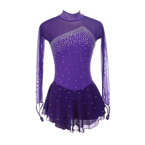 Yaaxinb Eiskunstlauf Kleid Damen Eislaufen Rollschuh Kleid Langarm Kürkleid Mit Rollkunstlauf Wettbewerb Gymnastik Leotard Turnanzug Tanzkostüm Ballettkleid Eisllaufkleid,Lila,XXS von Yaaxinb