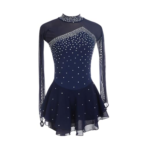Yaaxinb Eiskunstlauf Kleid Damen Eislaufen Rollschuh Kleid Langarm Kürkleid Mit Rollkunstlauf Wettbewerb Gymnastik Leotard Turnanzug Tanzkostüm Ballettkleid Eisllaufkleid,Navy Blue,S von Yaaxinb