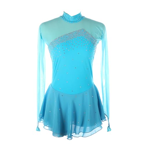 Yaaxinb Eiskunstlauf Kleid Damen Eislaufen Rollschuh Kleid Langarm Kürkleid Mit Rollkunstlauf Wettbewerb Gymnastik Leotard Turnanzug Tanzkostüm Ballettkleid Eisllaufkleid,Sky Blue,L von Yaaxinb